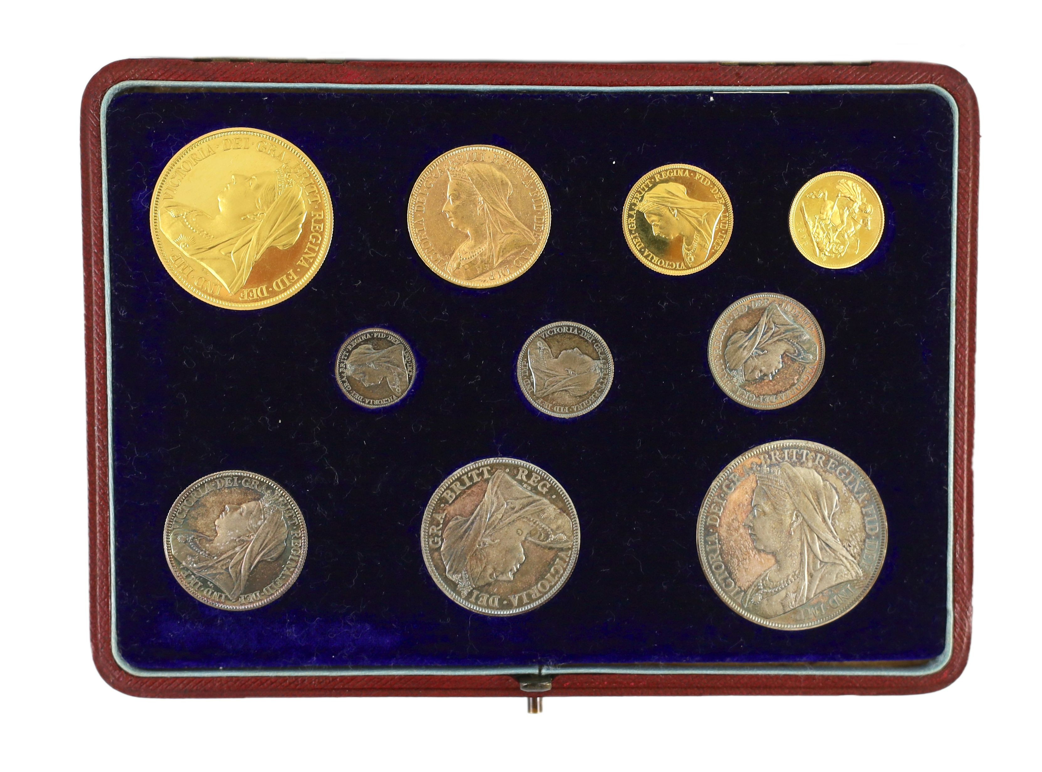 UK coins, a cased Victoria 1893 gold and silver proof coin set